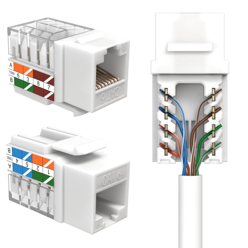 SATMAXIMUM 50 Pack Cat6 Keystone Ethernet Wall Jacks RJ45 Punch Down Slim Profile UTP White, 45 Degree for Patch Panel & Wall Plate, Supports Up to 10Gbps - Image 1